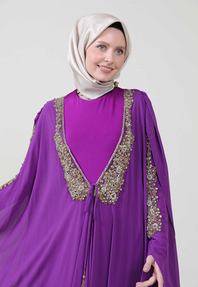 17y191025 İşlemeli Şifon Mixli Abiye, Tesettür Giyim