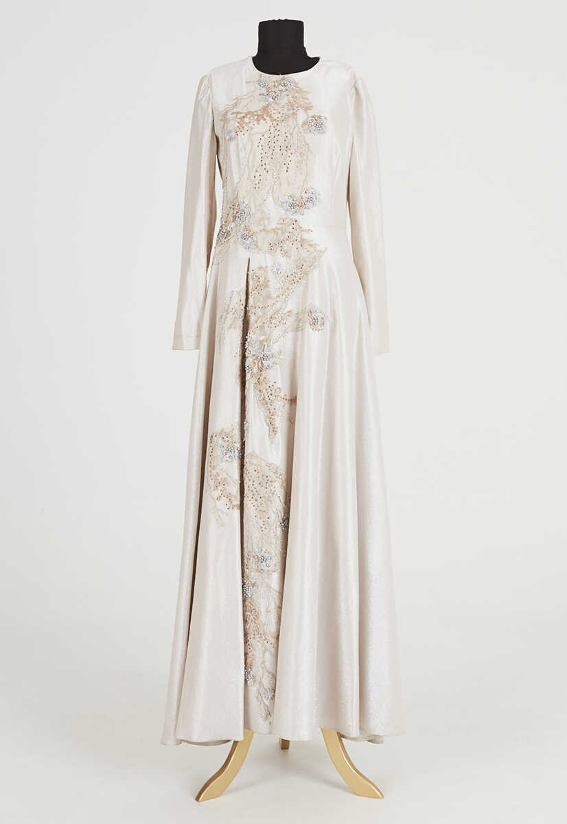 18y1008 Çiçek Desenli Sim Kumaş Kesimli Abiye, Tesettür Giyim