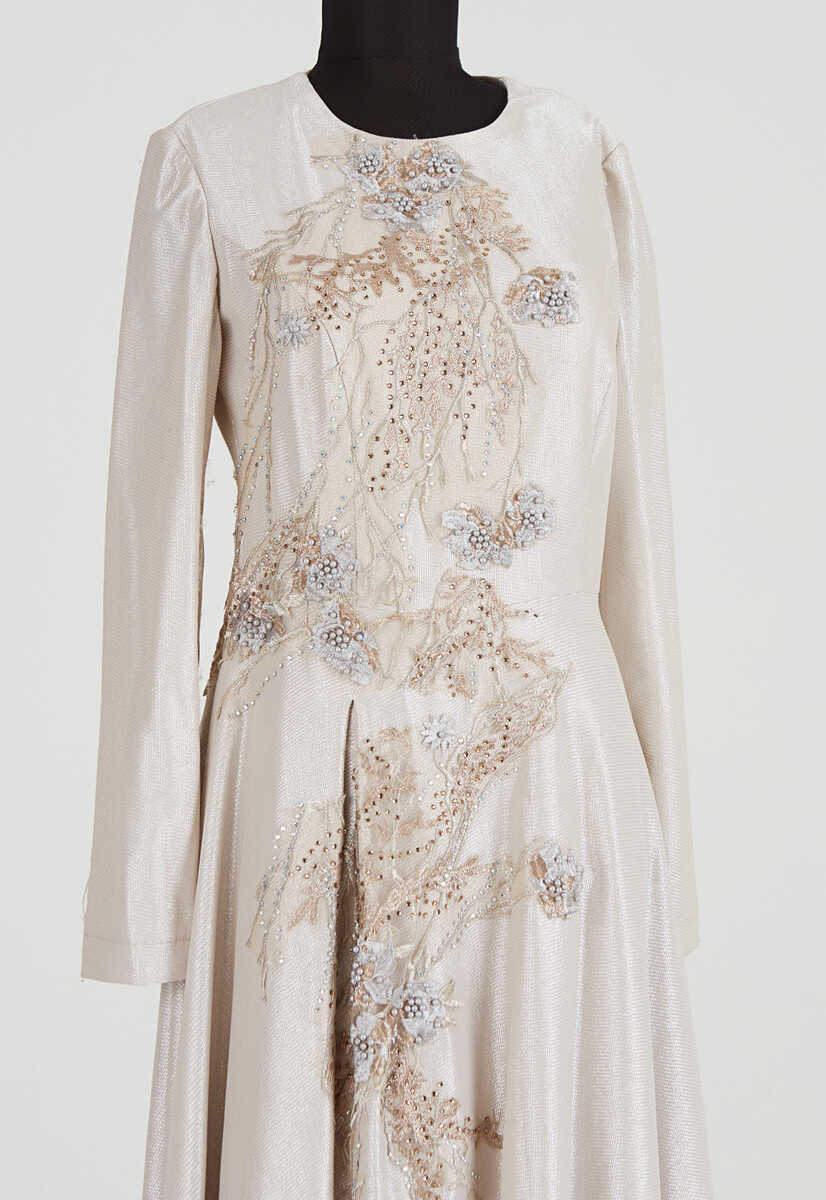 18y1008 Çiçek Desenli Sim Kumaş Kesimli Abiye, Tesettür Giyim