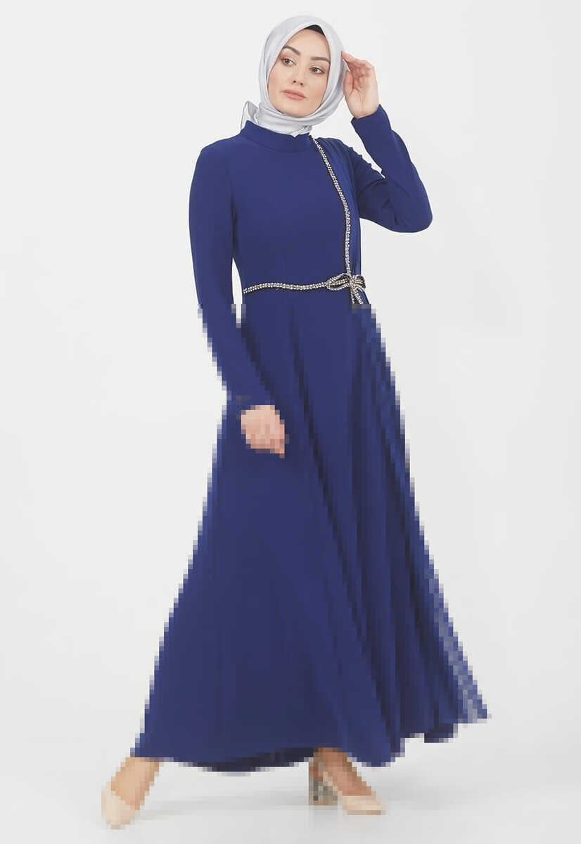 1302 TAŞ ŞERİTLİ GÜNLÜK ABİYE ELBİSE, Tesettür Giyim