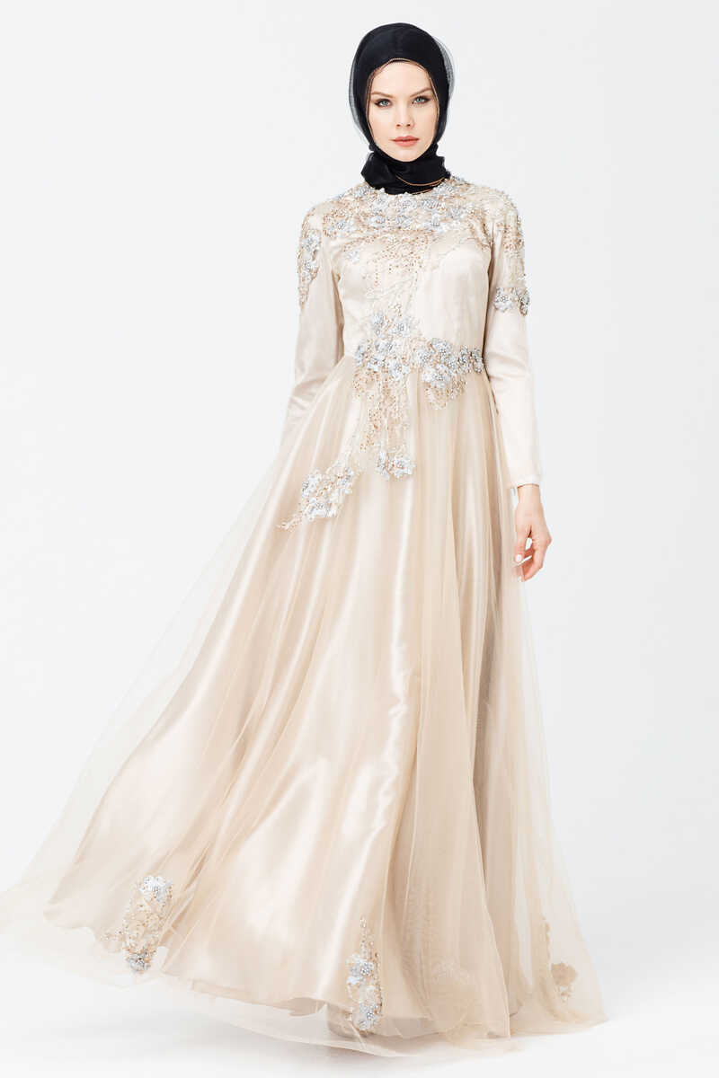 1814 İŞLEMELİ TÜLLÜ TESETTÜR ABİYE, Tesettür Giyim