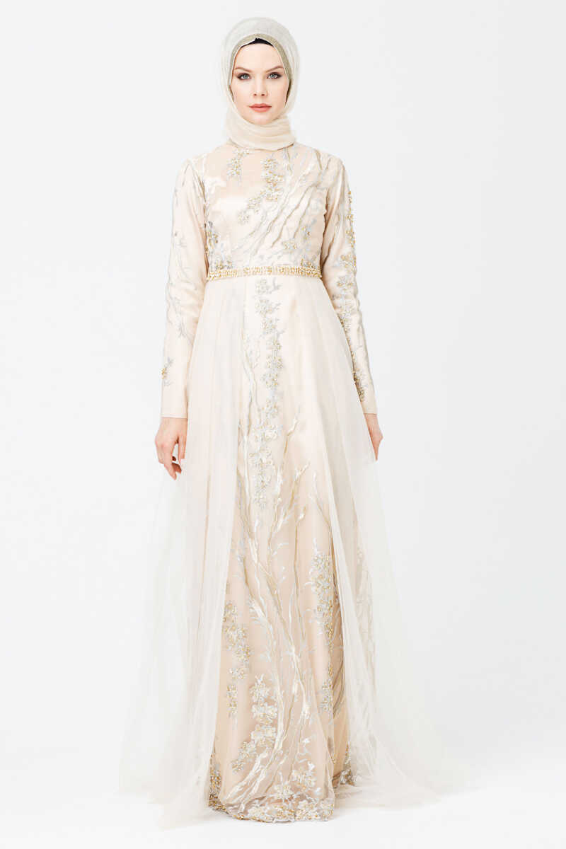 1841 İŞLEMELİ TÜL DETAYLI ABİYE, Tesettür Giyim