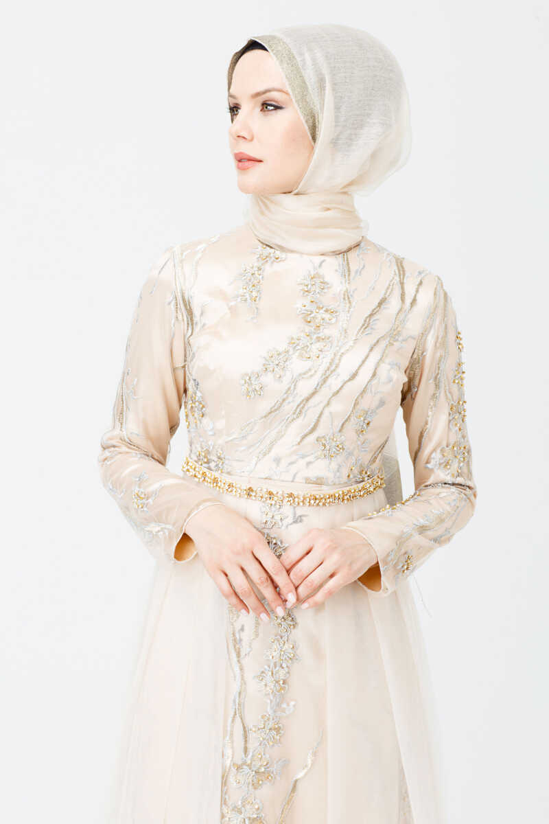 1841 İŞLEMELİ TÜL DETAYLI ABİYE, Tesettür Giyim