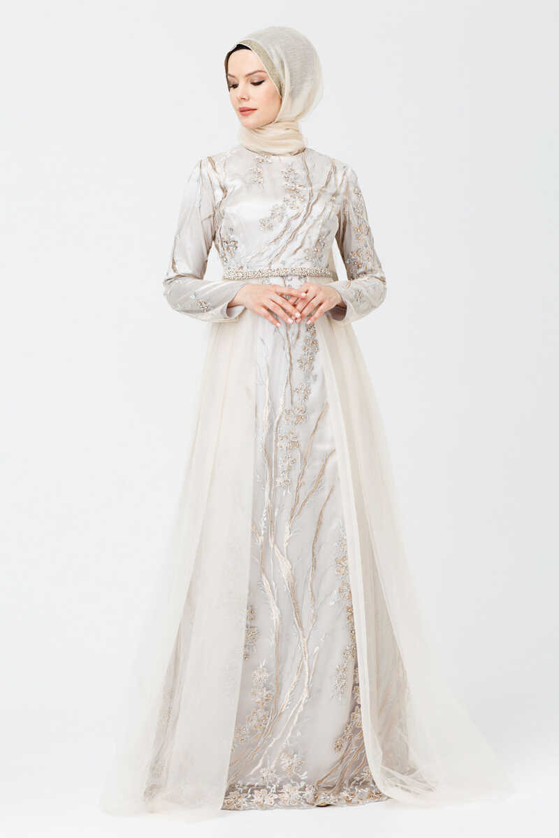 1841 İŞLEMELİ TÜL DETAYLI ABİYE, Tesettür Giyim