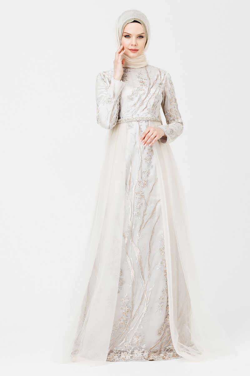 1841 İŞLEMELİ TÜL DETAYLI ABİYE, Tesettür Giyim