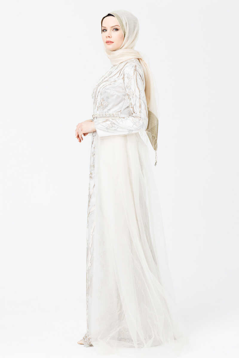 1841 İŞLEMELİ TÜL DETAYLI ABİYE, Tesettür Giyim