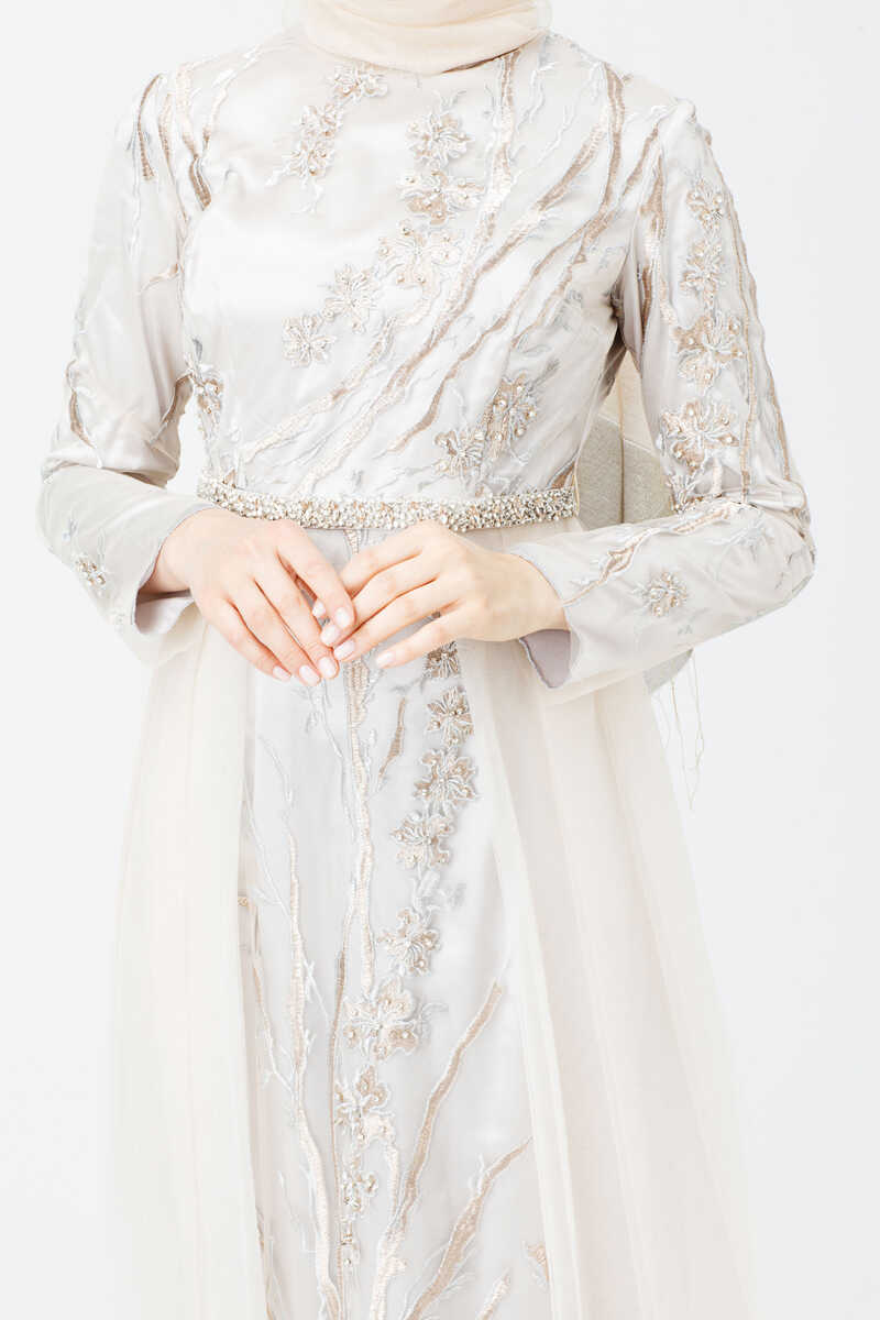 1841 İŞLEMELİ TÜL DETAYLI ABİYE, Tesettür Giyim