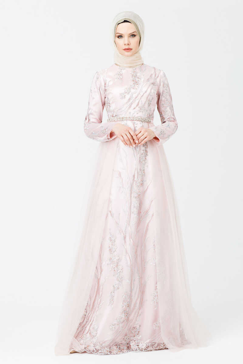 1841 İŞLEMELİ TÜL DETAYLI ABİYE, Tesettür Giyim