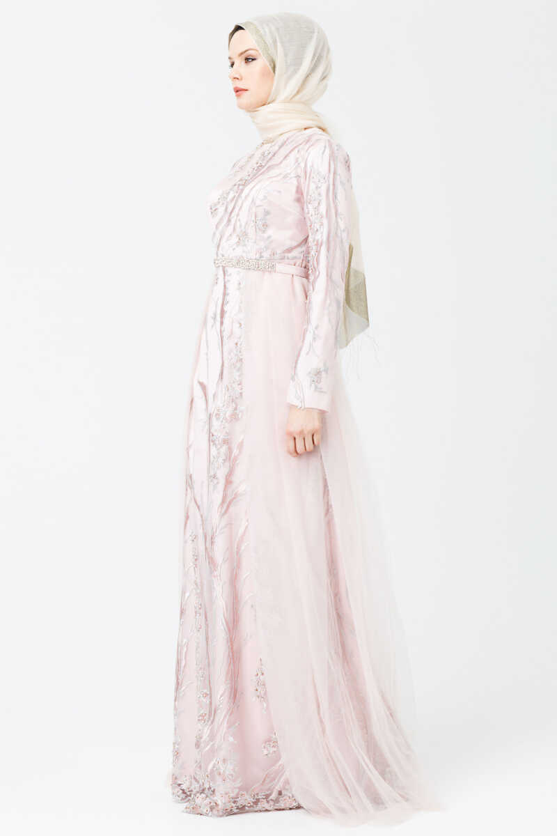 1841 İŞLEMELİ TÜL DETAYLI ABİYE, Tesettür Giyim