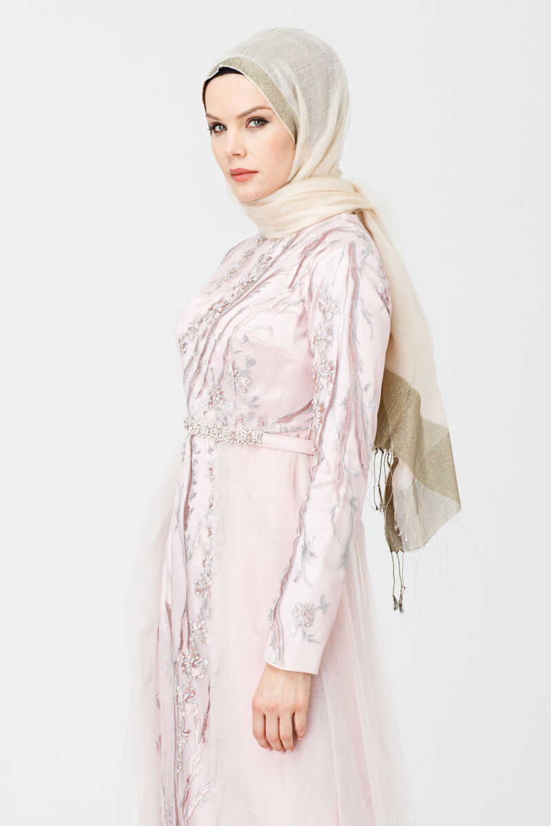 1841 İŞLEMELİ TÜL DETAYLI ABİYE, Tesettür Giyim