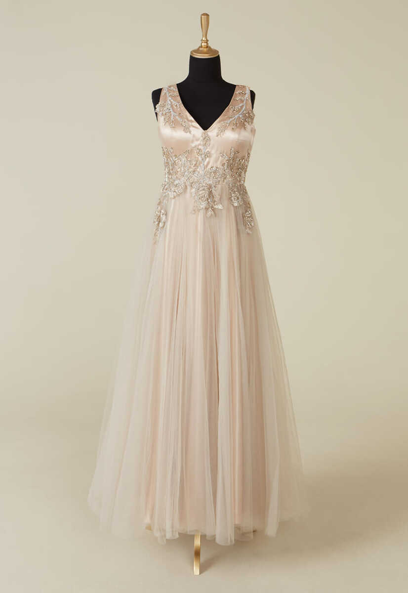 1833 TÜL DANTEL İŞLEMELİ V YAKA ABİYE, Tesettür Giyim