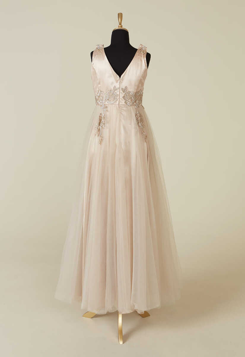 1833 TÜL DANTEL İŞLEMELİ V YAKA ABİYE, Tesettür Giyim