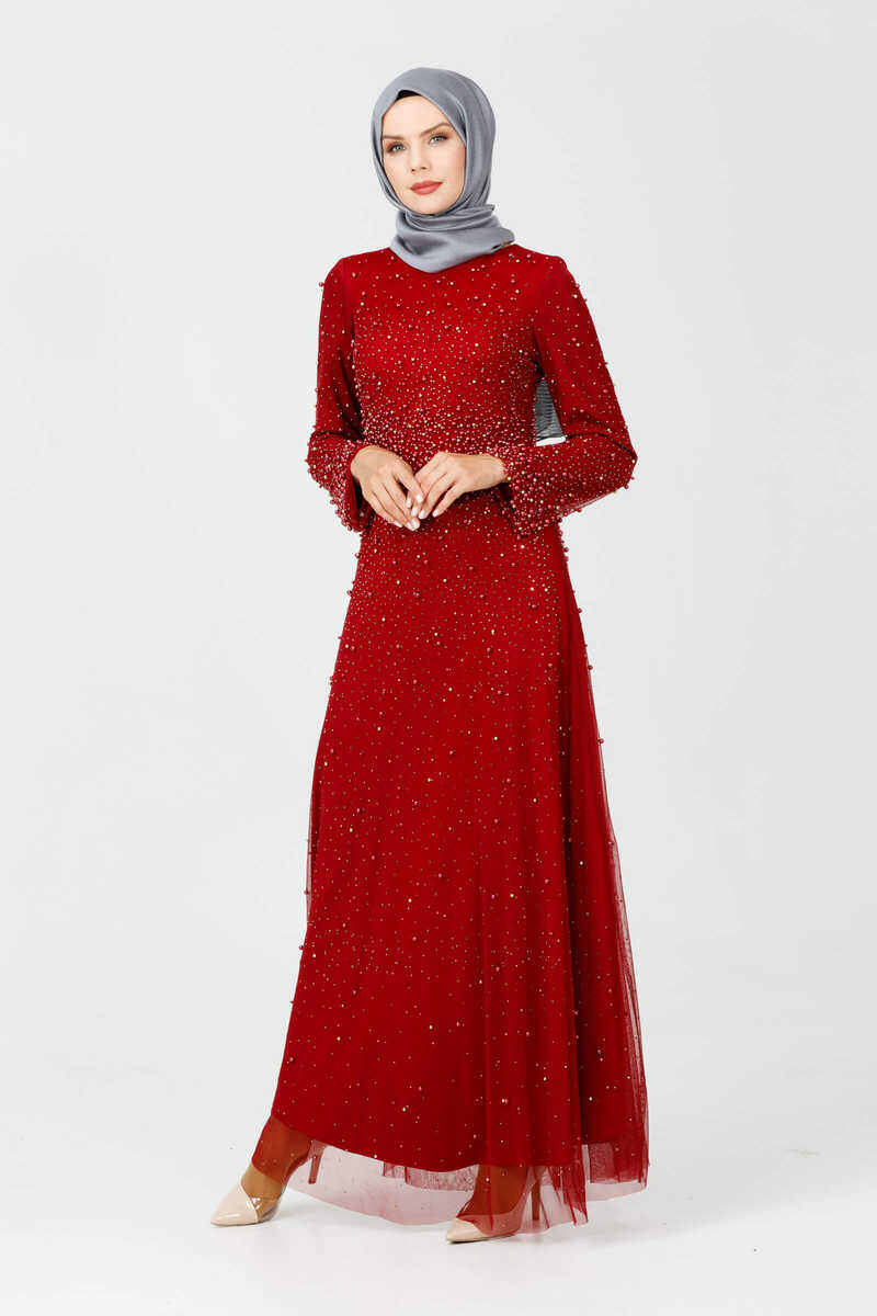 790 İNCİLİ TAŞLI TÜL ABİYE, Tesettür Giyim