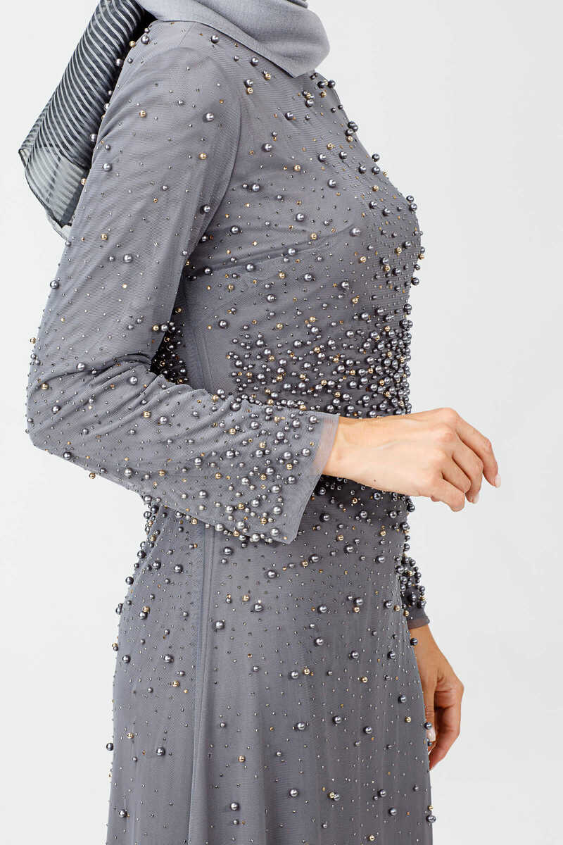 790 İNCİLİ TAŞLI TÜL ABİYE, Tesettür Giyim