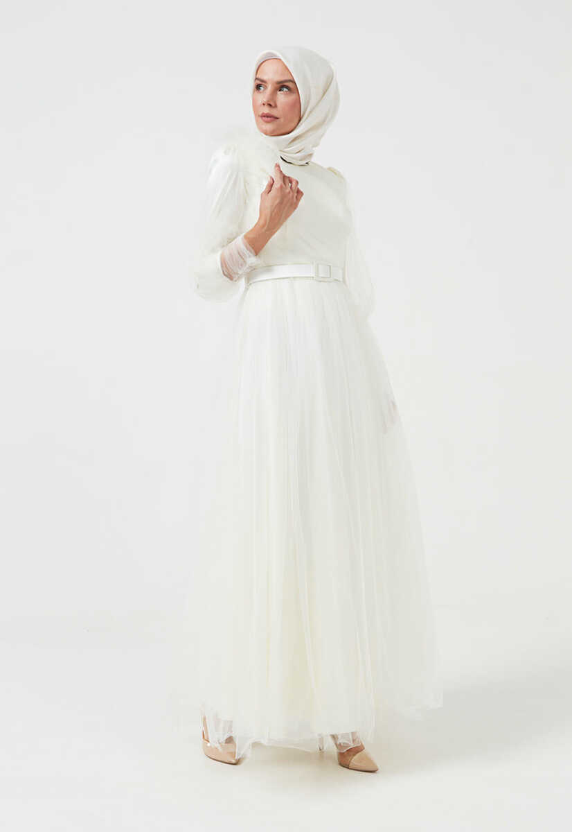 3986 Balon Kol Kemerli Abiye, Tesettür Giyim