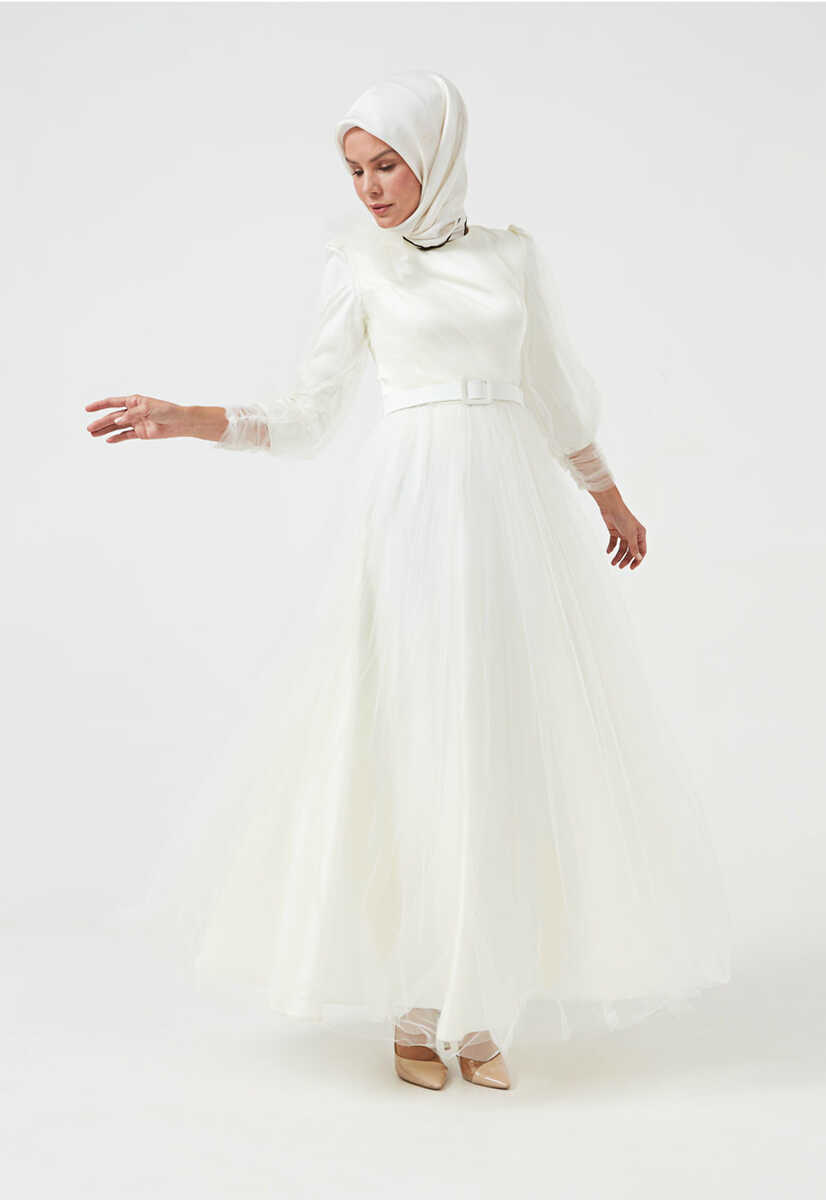 3986 Balon Kol Kemerli Abiye, Tesettür Giyim