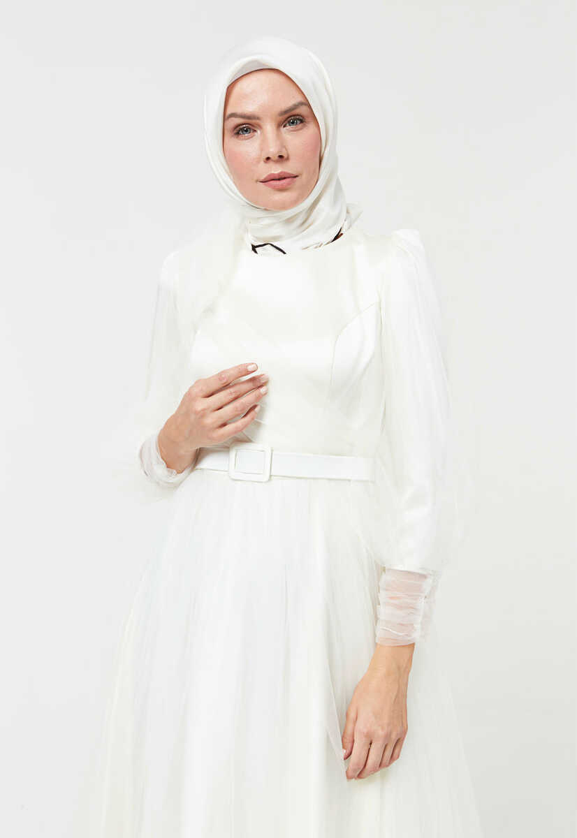 3986 Balon Kol Kemerli Abiye, Tesettür Giyim