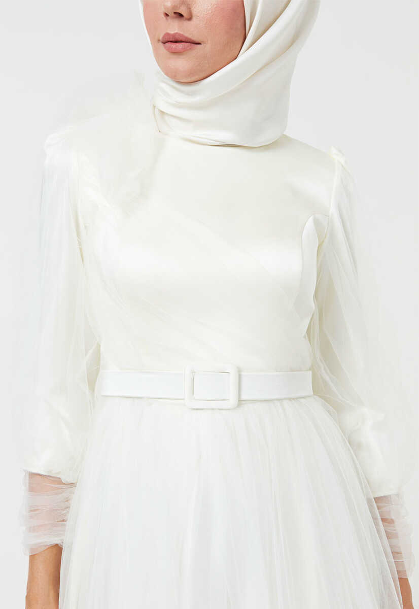 3986 Balon Kol Kemerli Abiye, Tesettür Giyim