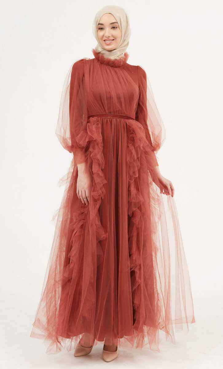 372 VOLANLI TÜL ELBİSE, Tesettür Giyim