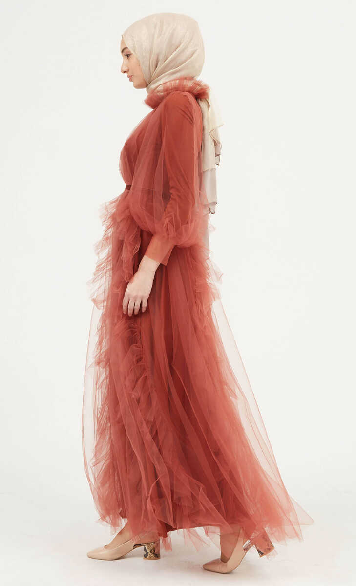 372 VOLANLI TÜL ELBİSE, Tesettür Giyim