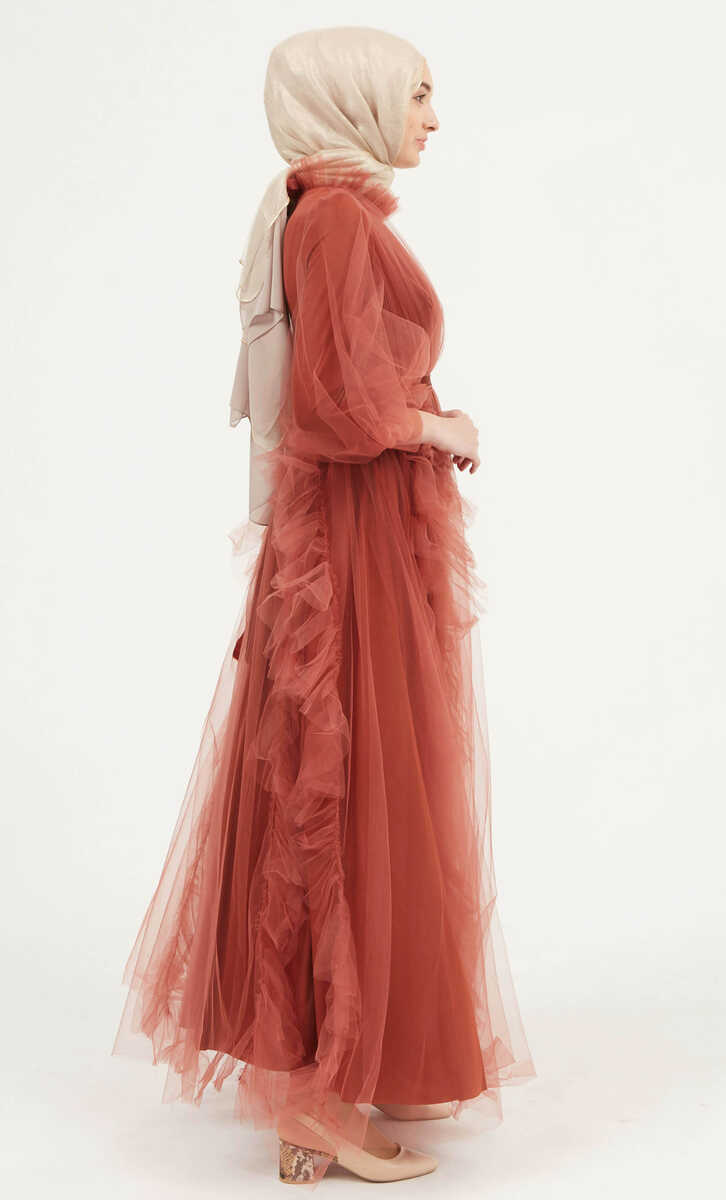 372 VOLANLI TÜL ELBİSE, Tesettür Giyim