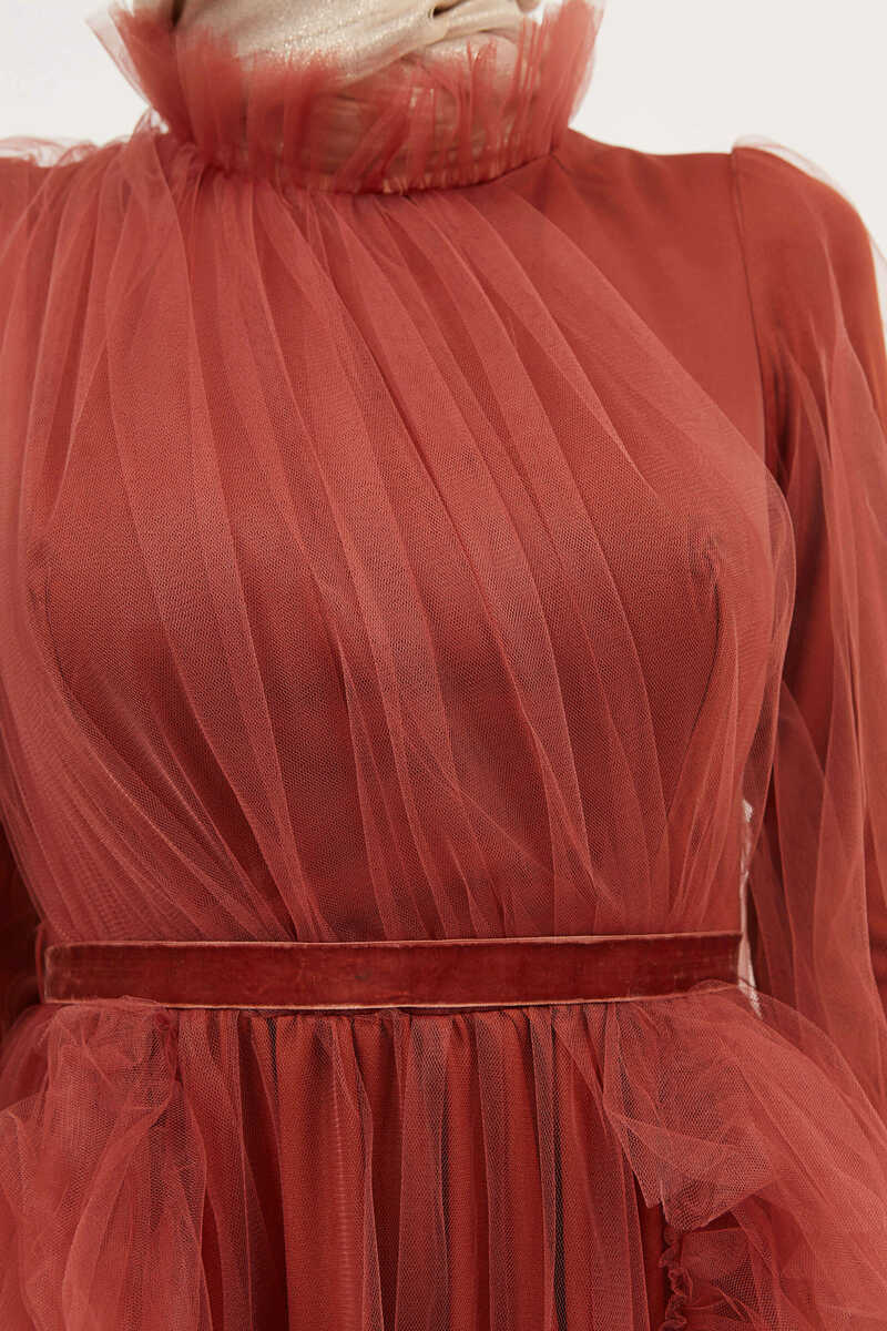 372 VOLANLI TÜL ELBİSE, Tesettür Giyim