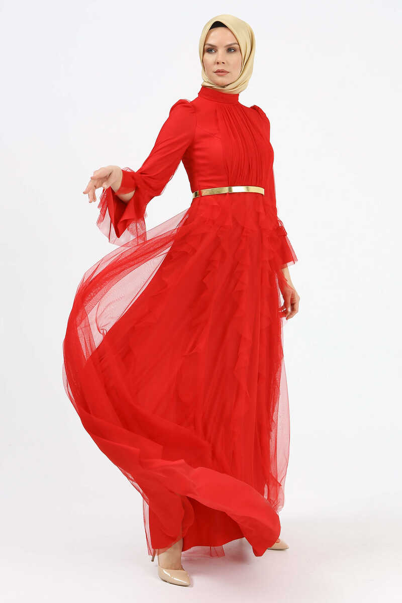5004 DRAPE VE VOLAN DETAYLI ABİYE , Tesettür Giyim