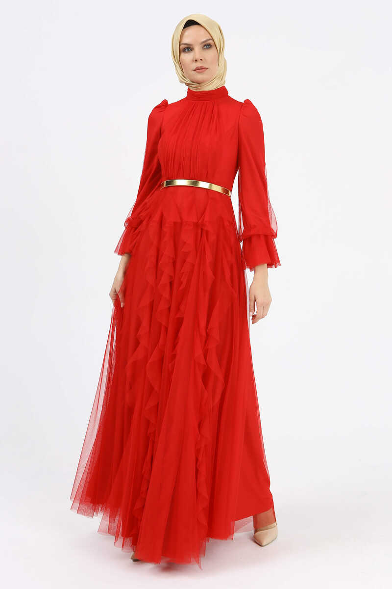 5004 DRAPE VE VOLAN DETAYLI ABİYE , Tesettür Giyim