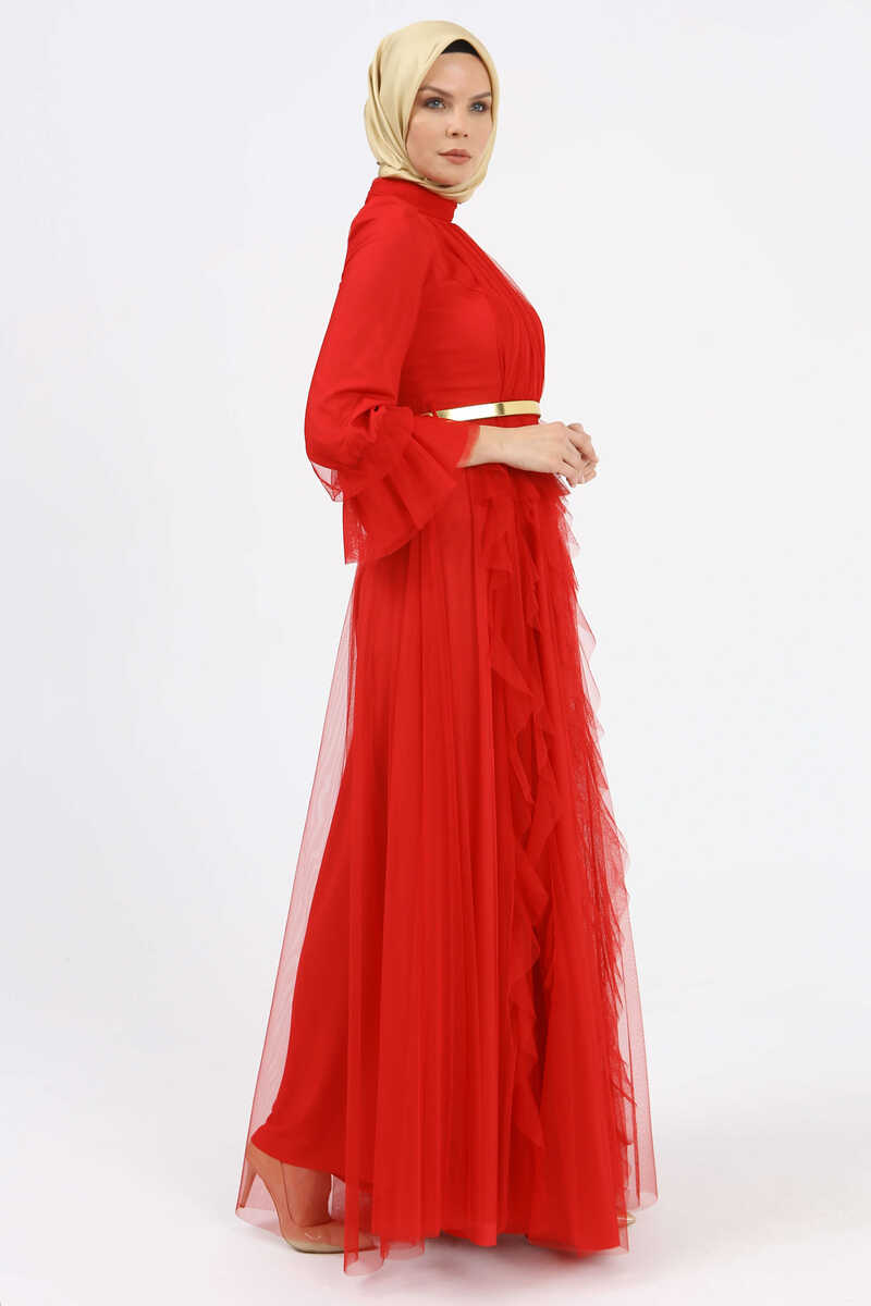 5004 DRAPE VE VOLAN DETAYLI ABİYE , Tesettür Giyim