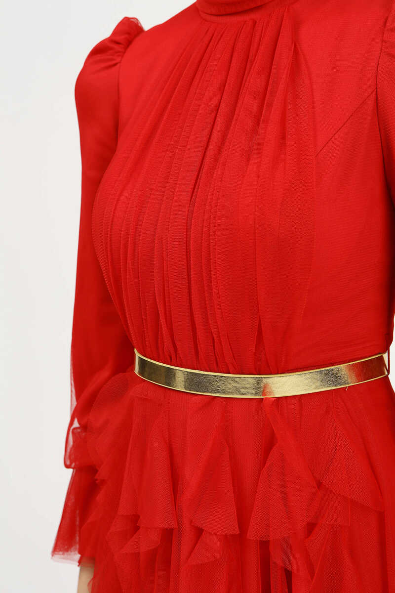 5004 DRAPE VE VOLAN DETAYLI ABİYE , Tesettür Giyim