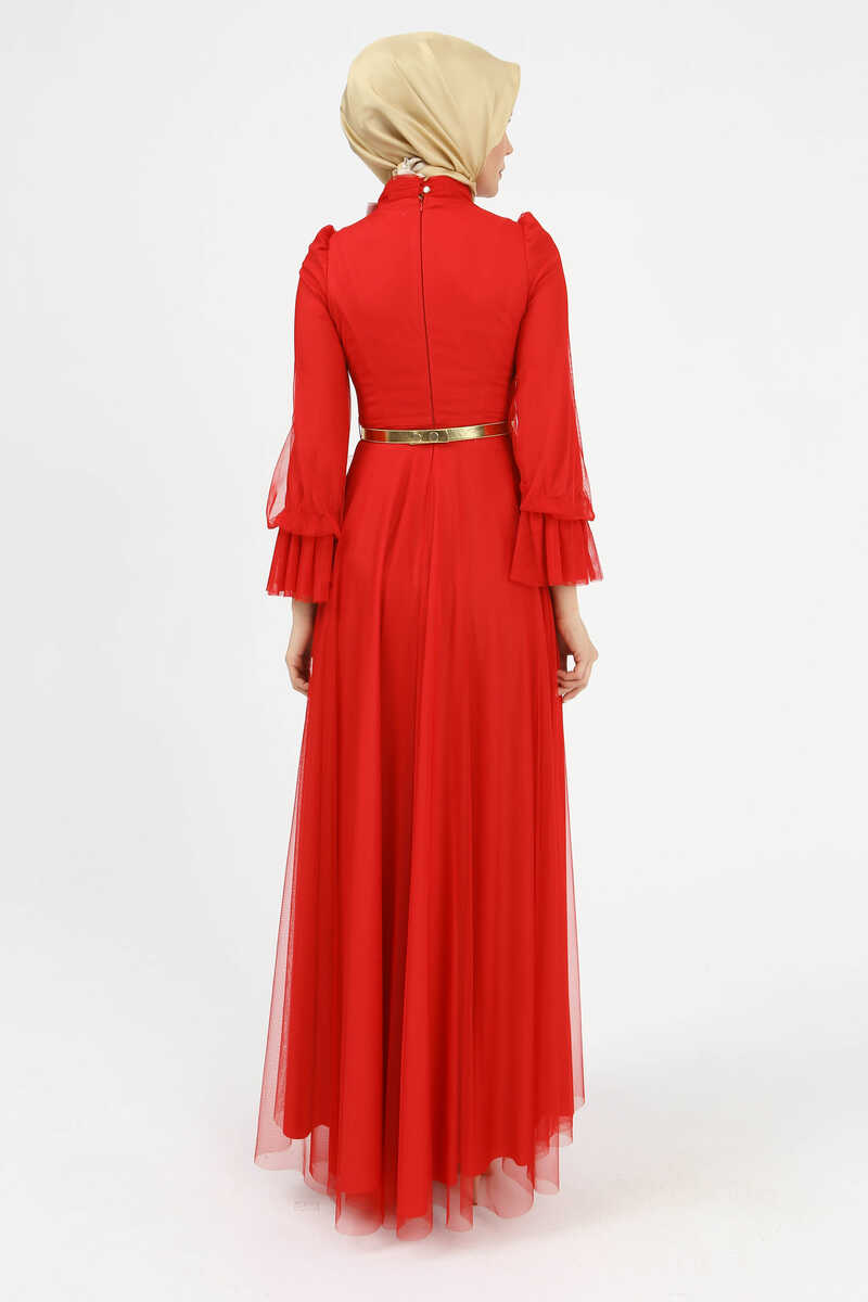 5004 DRAPE VE VOLAN DETAYLI ABİYE , Tesettür Giyim
