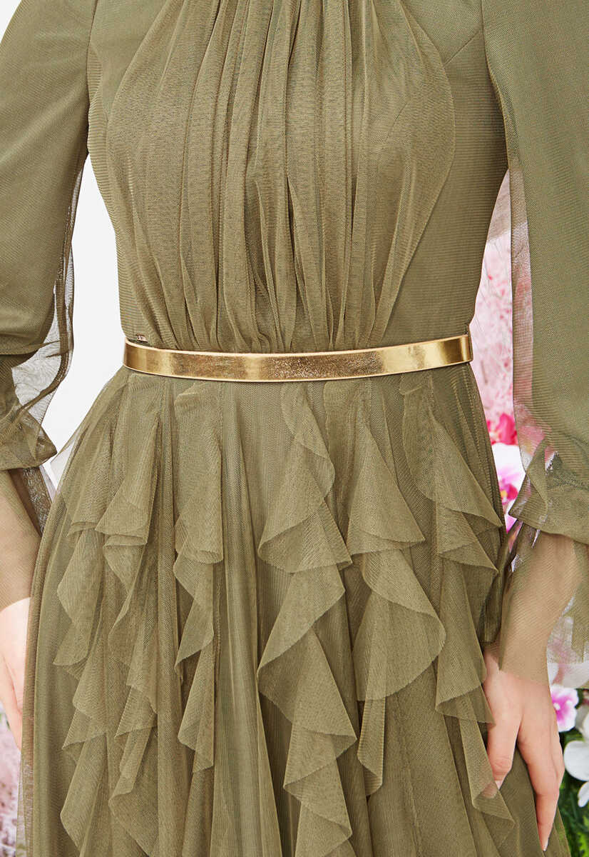 2121000 Tül detaylı kemerli abiye, Tesettür Giyim