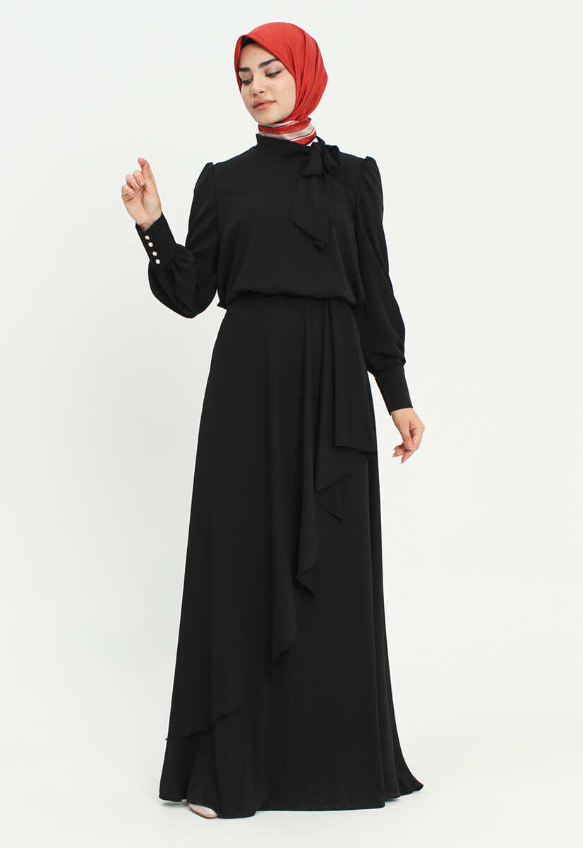 2121007 Kravat Yaka Volanlı Abiye, Tesettür Giyim