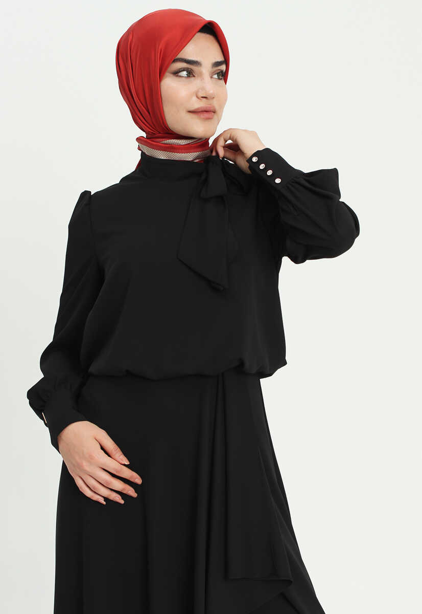 2121007 Kravat Yaka Volanlı Abiye, Tesettür Giyim