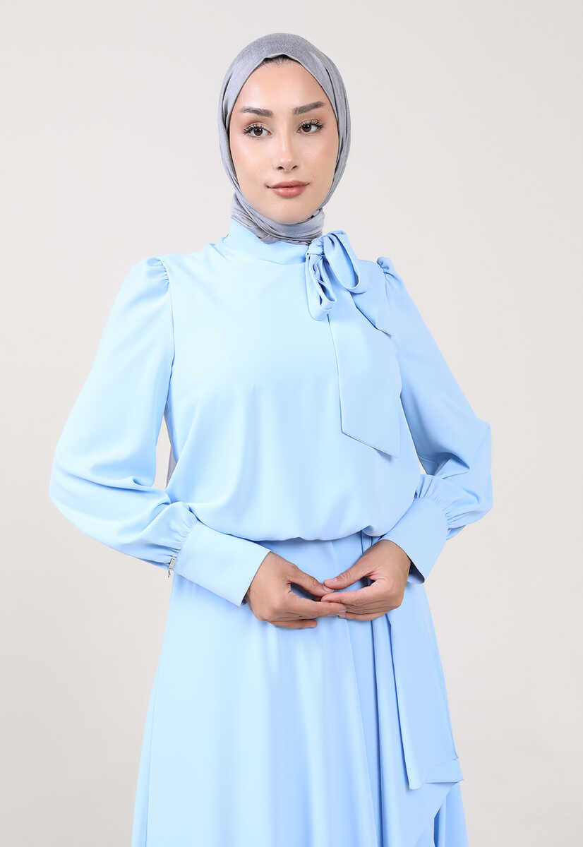2121007 Kravat Yaka Volanlı Abiye, Tesettür Giyim