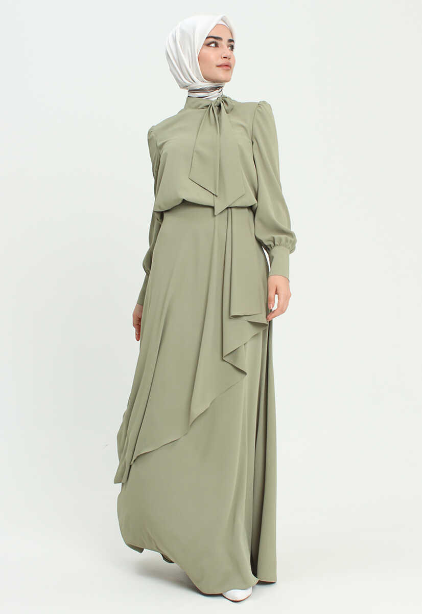 2121007 Kravat Yaka Volanlı Abiye, Tesettür Giyim