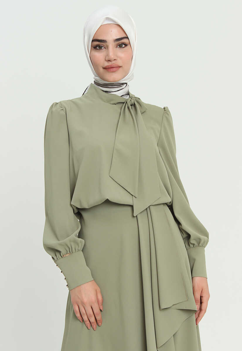 2121007 Kravat Yaka Volanlı Abiye, Tesettür Giyim