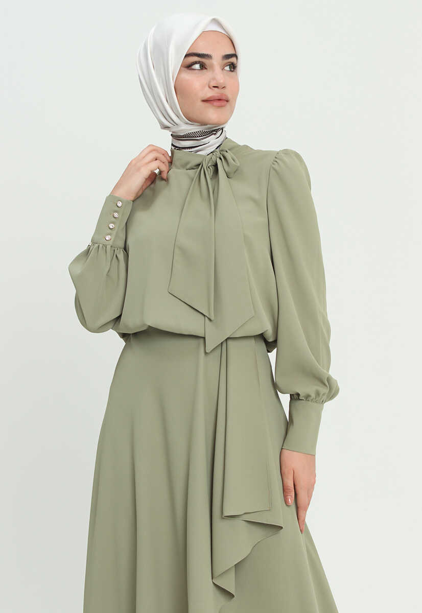 2121007 Kravat Yaka Volanlı Abiye, Tesettür Giyim