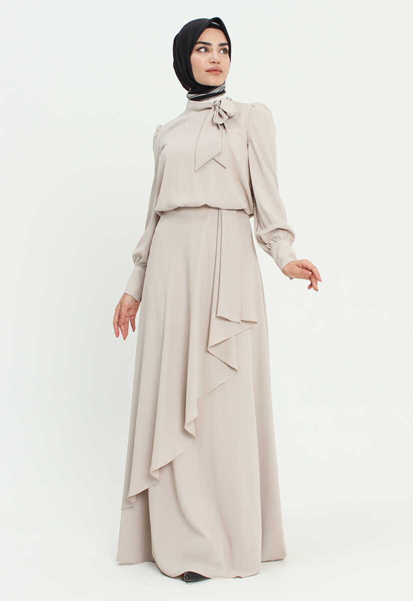 2121007 Kravat Yaka Volanlı Abiye, Tesettür Giyim