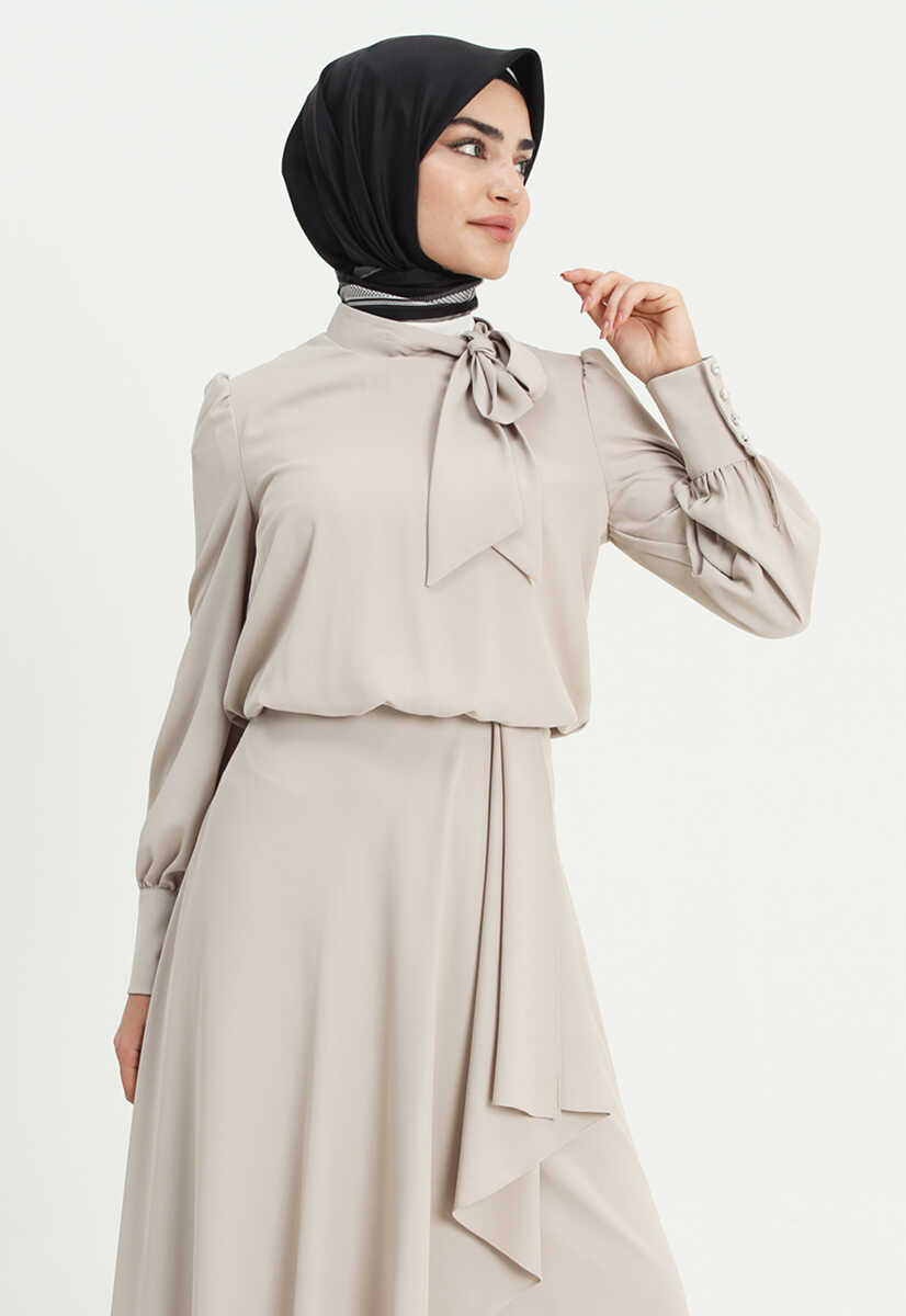 2121007 Kravat Yaka Volanlı Abiye, Tesettür Giyim