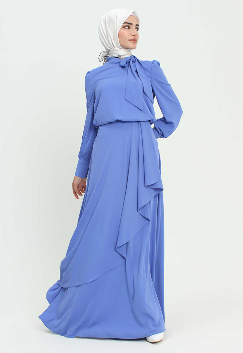 2121007 Kravat Yaka Volanlı Abiye, Tesettür Giyim