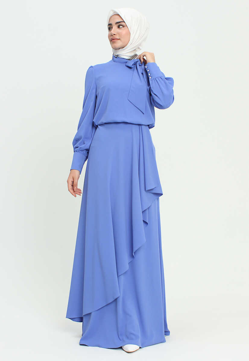 2121007 Kravat Yaka Volanlı Abiye, Tesettür Giyim