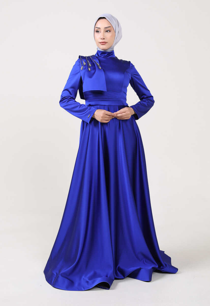 21210122 Boncuk İşlemeli Saten Abiye, Tesettür Giyim