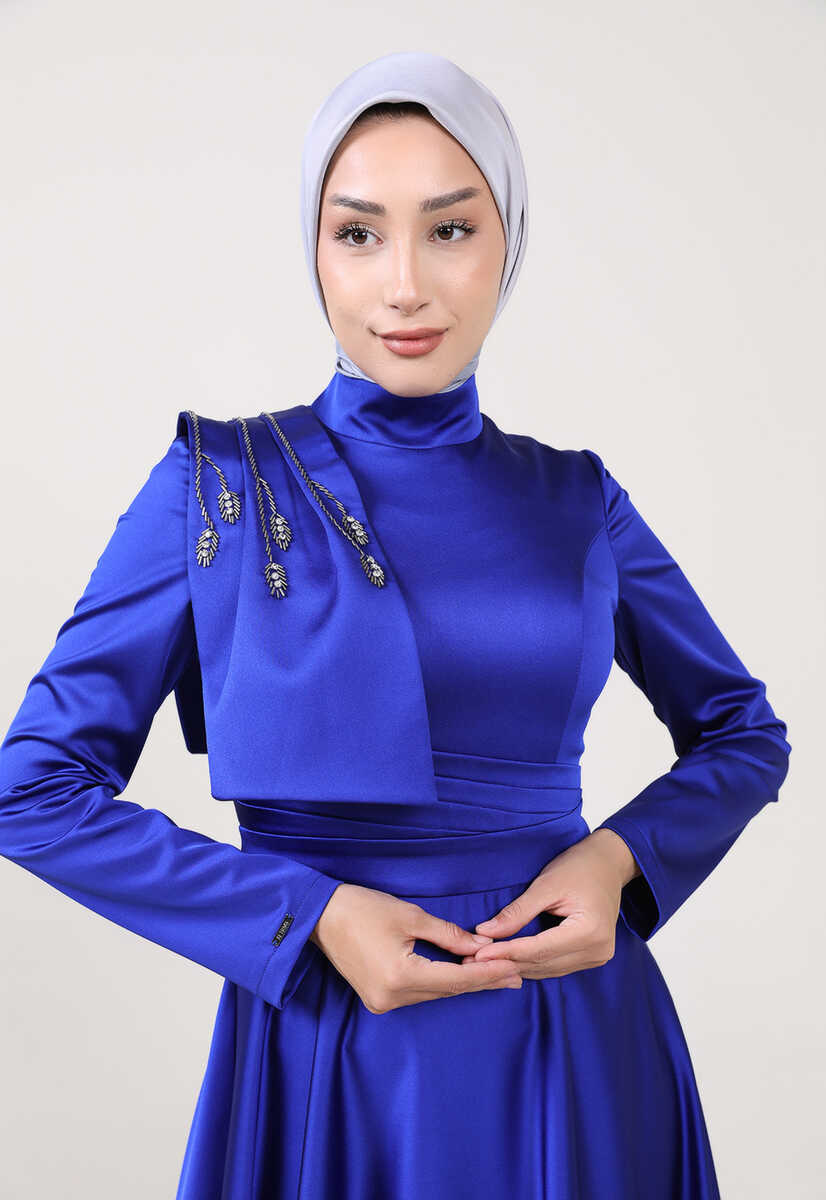 21210122 Boncuk İşlemeli Saten Abiye, Tesettür Giyim