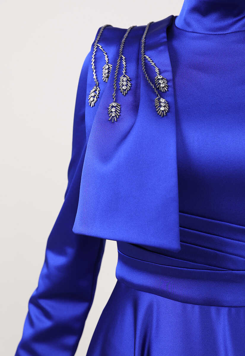 21210122 Boncuk İşlemeli Saten Abiye, Tesettür Giyim