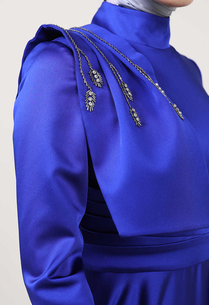 21210122 Boncuk İşlemeli Saten Abiye, Tesettür Giyim