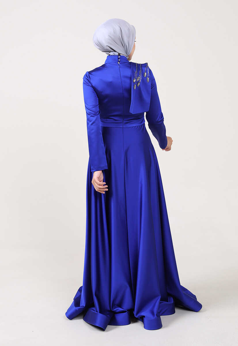 21210122 Boncuk İşlemeli Saten Abiye, Tesettür Giyim