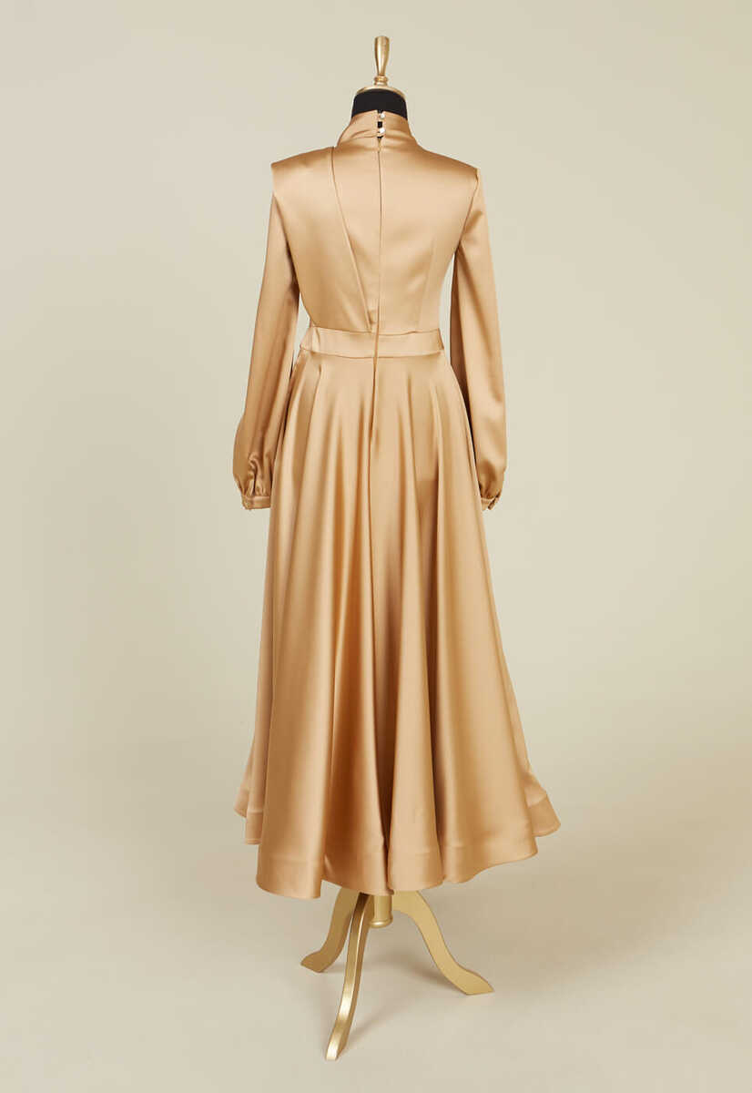 2121011 Taş Detaylı Bilek Boy Saten Abiye, Tesettür Giyim