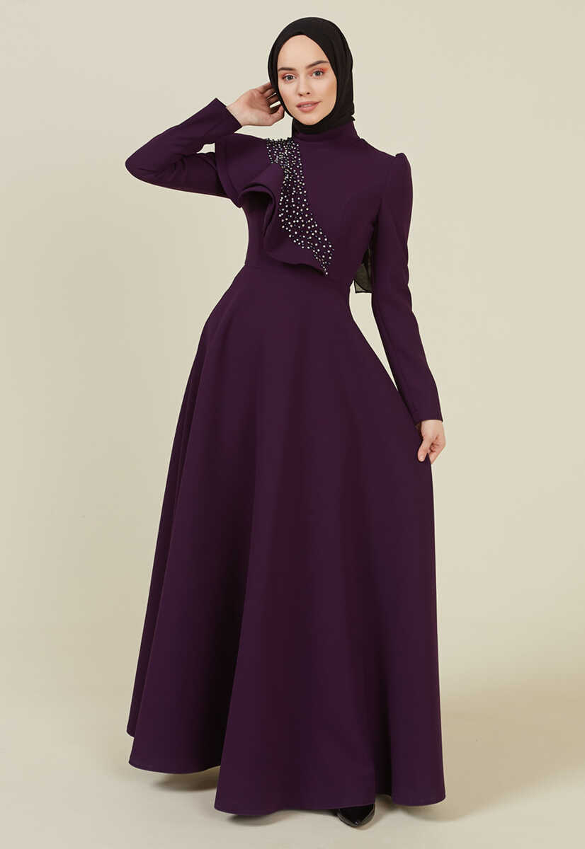 2121013 Boncuk İşlemeli Abiye, Tesettür Giyim