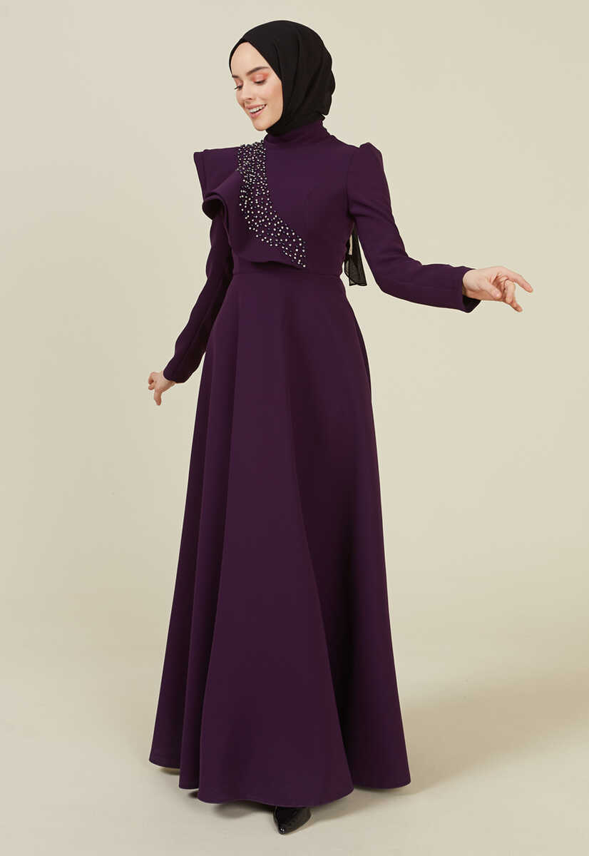 2121013 Boncuk İşlemeli Abiye, Tesettür Giyim
